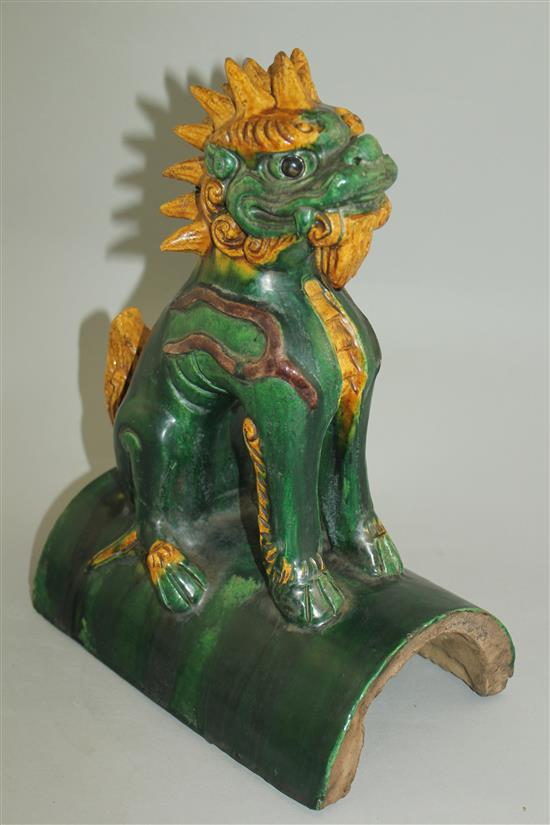 A Chinese Sancai glazed qilin ridge tile, Ming dynasty or later, 34cm